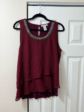 Design History Burgundy Layered Beaded-Neck Sleeveless Camisole